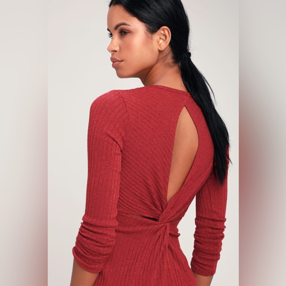 Put on Your Playlist Rust Red Long Sleeve Bodycon Dress - Picture 4 of 6